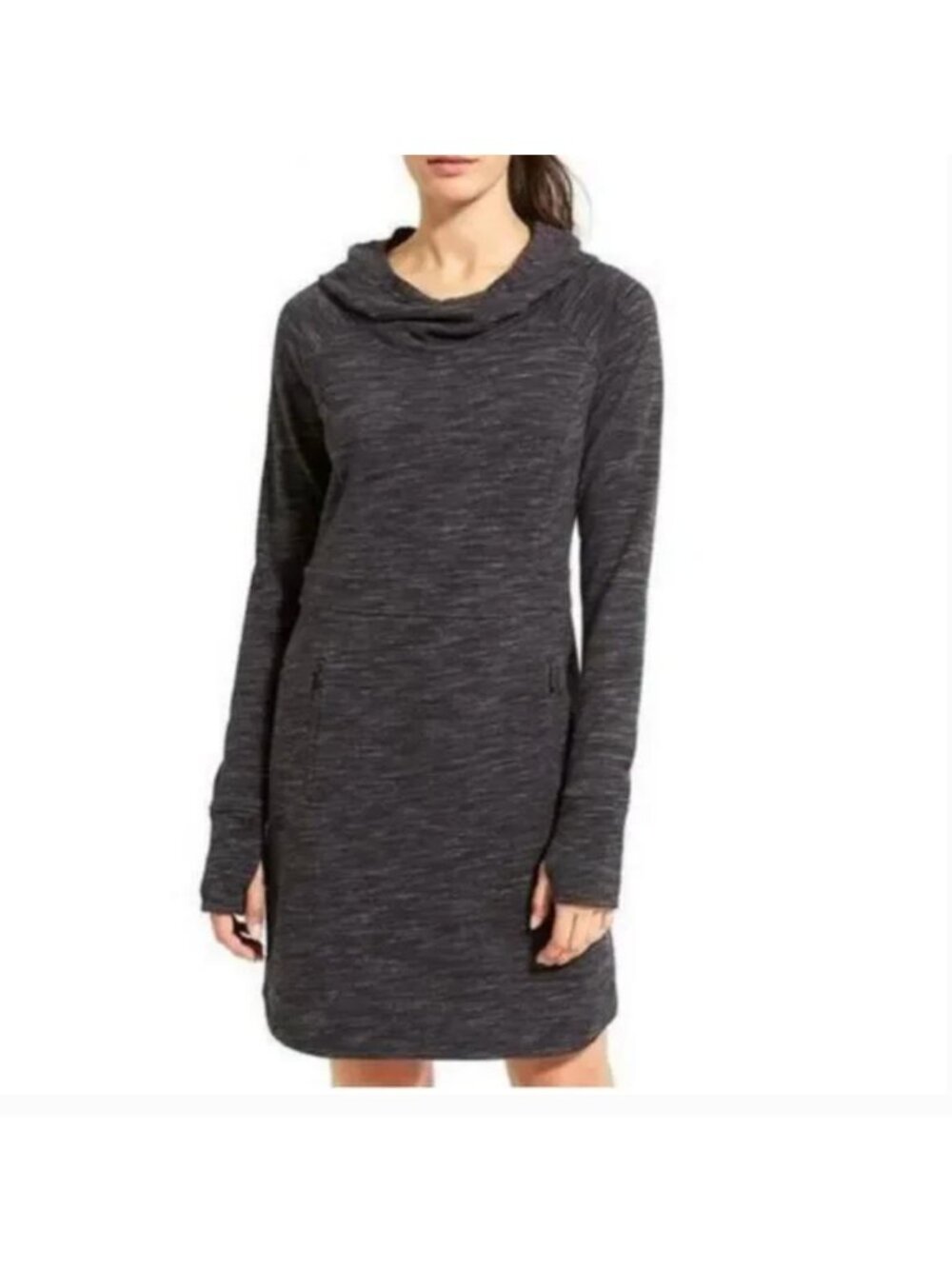 Athleta Heathered Gray Power Down Hooded Sweatshirt Dress Small